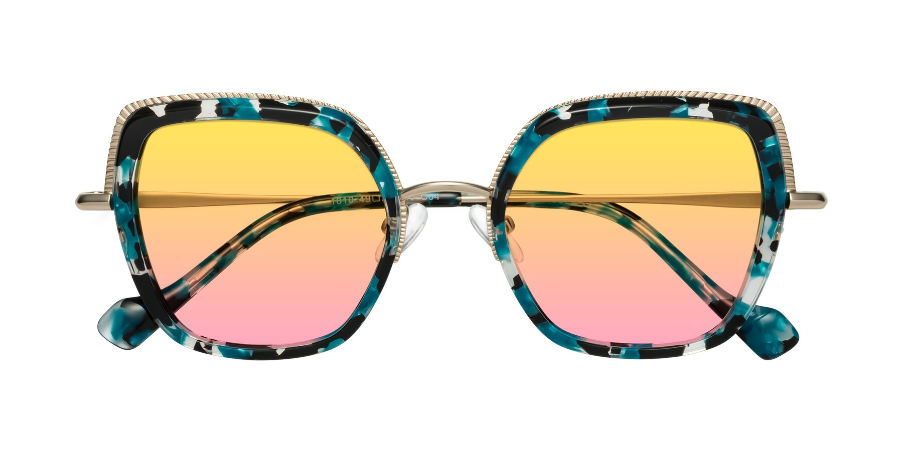 Folded Front of Yates in Blue Floral-Gold with Yellow / Pink Gradient Lenses