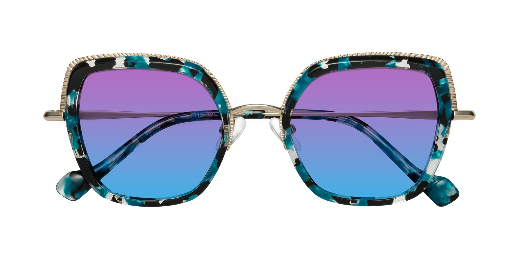 Folded Front of Yates in Blue Floral-Gold with Purple / Blue Gradient Lenses