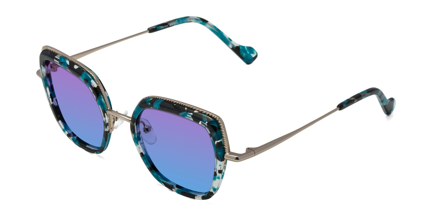 Angle of Yates in Blue Floral-Gold with Purple / Blue Gradient Lenses