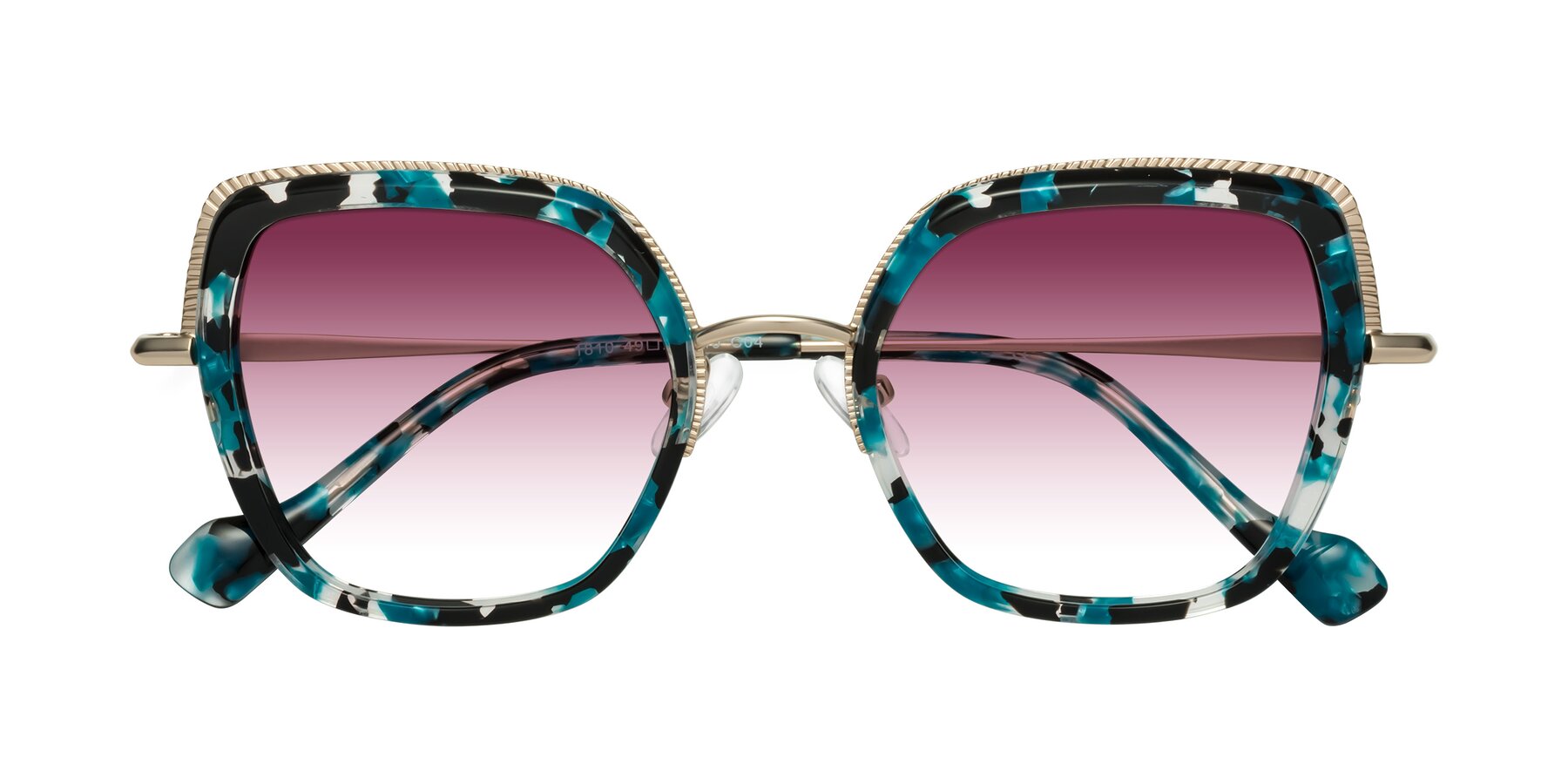 Folded Front of Yates in Blue Floral-Gold with Wine Gradient Lenses