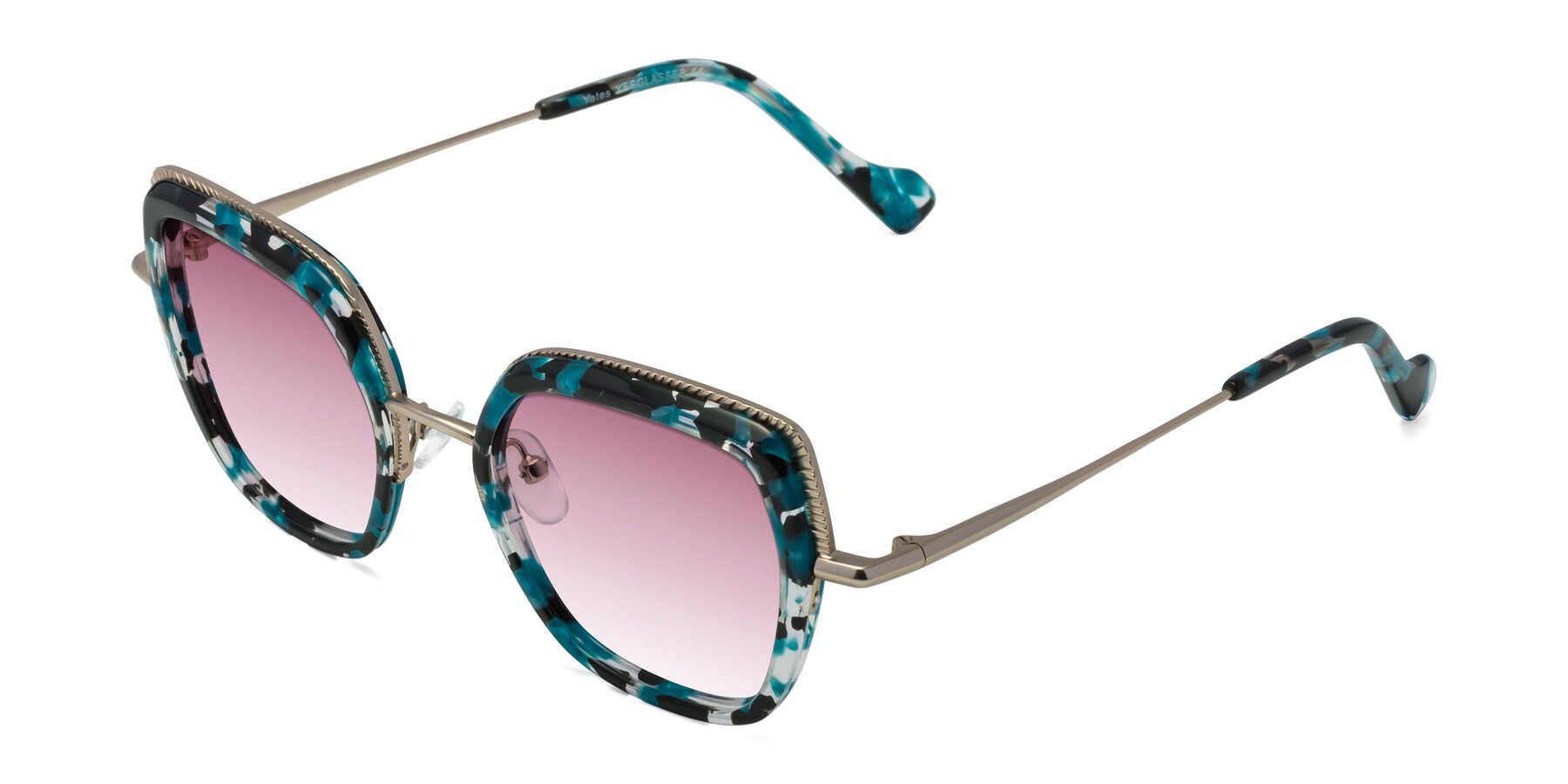 Angle of Yates in Blue Floral-Gold with Wine Gradient Lenses