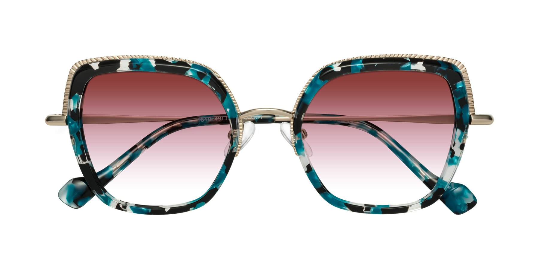 Folded Front of Yates in Blue Floral-Gold with Garnet Gradient Lenses