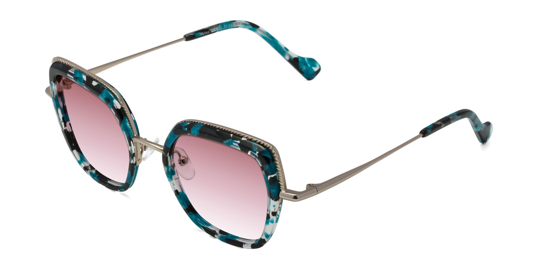 Angle of Yates in Blue Floral-Gold with Garnet Gradient Lenses