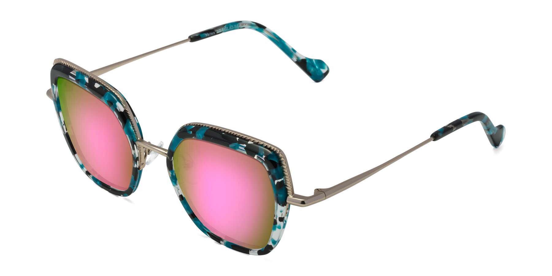 Angle of Yates in Blue Floral-Gold with Pink Mirrored Lenses