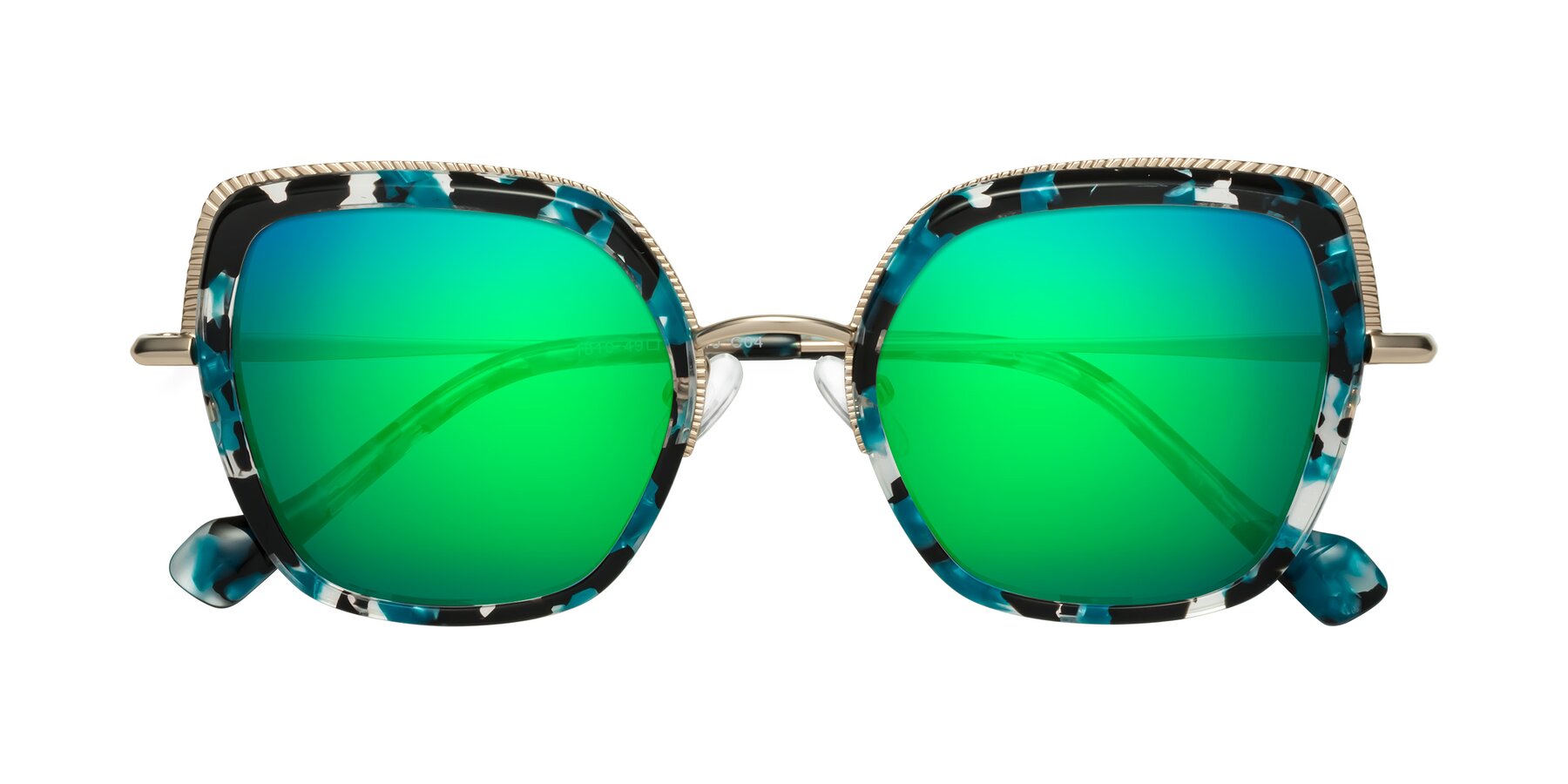 Folded Front of Yates in Blue Floral-Gold with Green Mirrored Lenses
