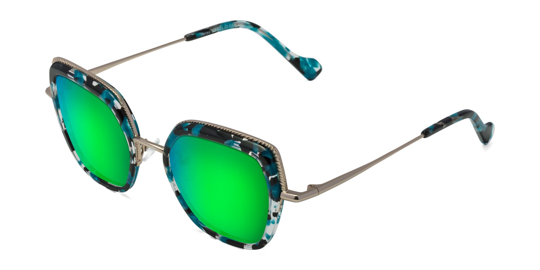 Angle of Yates in Blue Floral-Gold with Green Mirrored Lenses