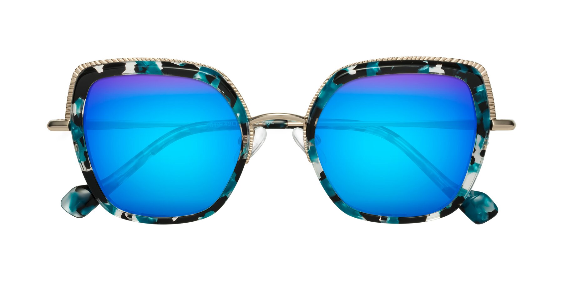 Folded Front of Yates in Blue Floral-Gold with Blue Mirrored Lenses
