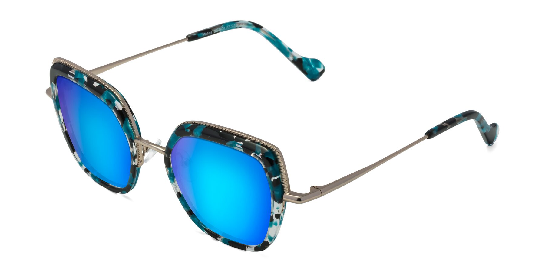 Angle of Yates in Blue Floral-Gold with Blue Mirrored Lenses