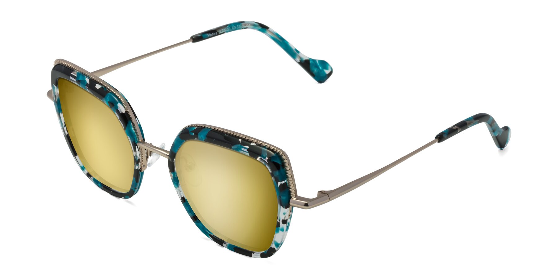 Angle of Yates in Blue Floral-Gold with Gold Mirrored Lenses