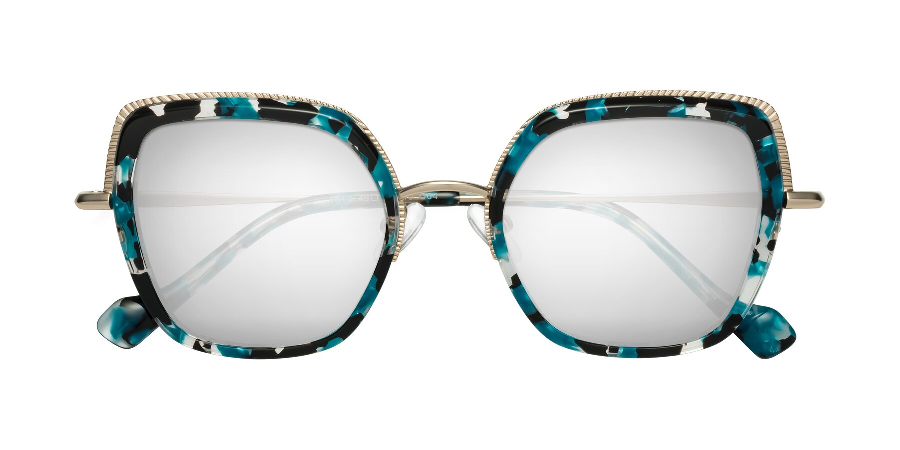 Folded Front of Yates in Blue Floral-Gold with Silver Mirrored Lenses