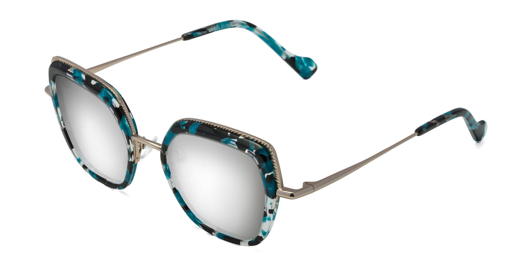 Angle of Yates in Blue Floral-Gold with Silver Mirrored Lenses