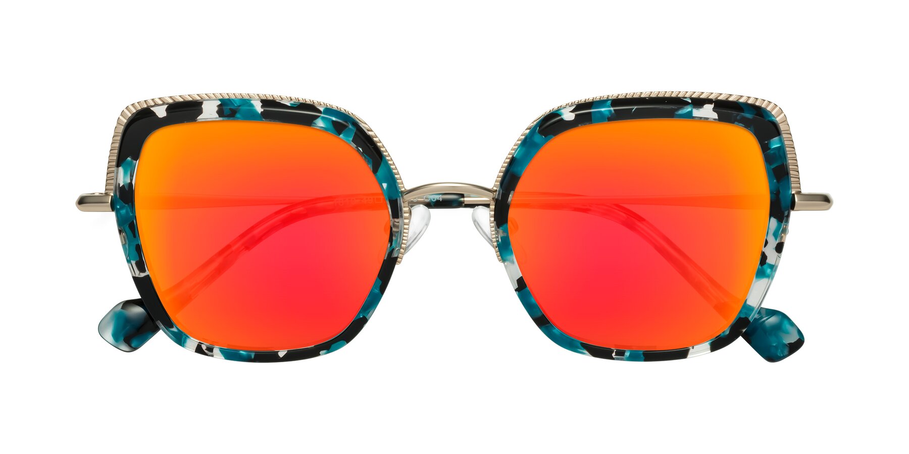 Folded Front of Yates in Blue Floral-Gold with Red Gold Mirrored Lenses