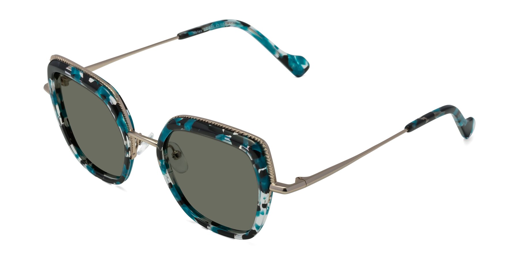 Angle of Yates in Blue Floral-Gold with Gray Polarized Lenses