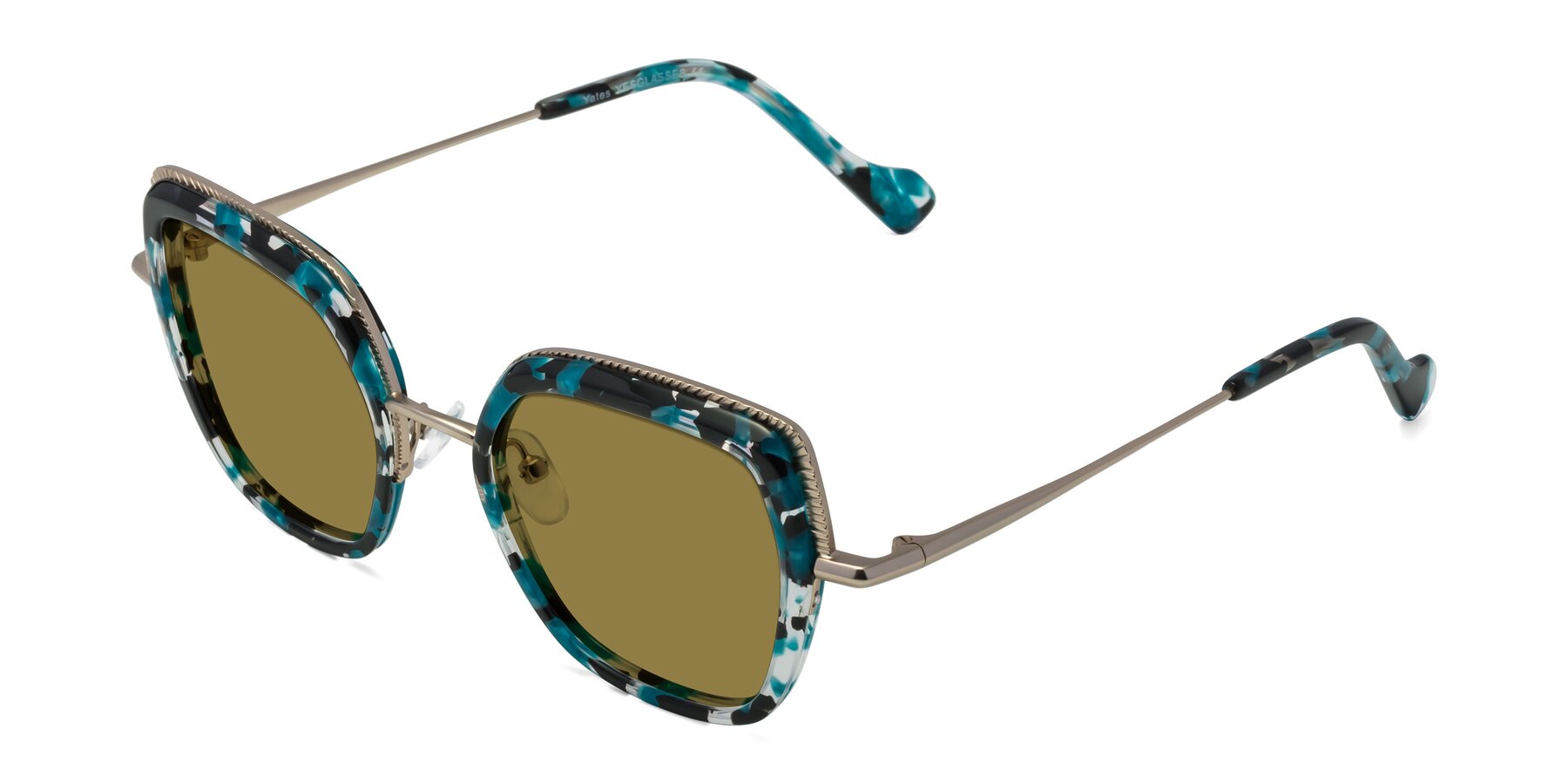 Angle of Yates in Blue Floral-Gold with Brown Polarized Lenses