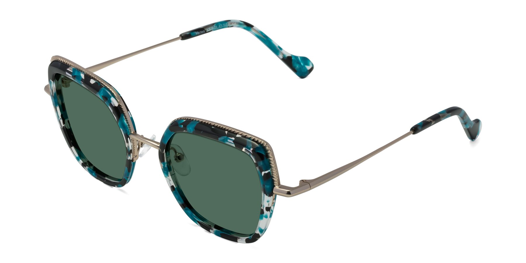 Angle of Yates in Blue Floral-Gold with Green Polarized Lenses