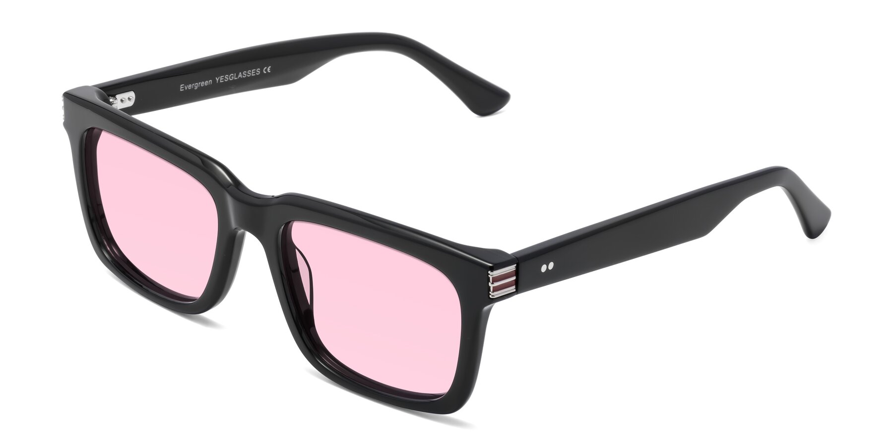 Angle of Evergreen in Black with Light Pink Tinted Lenses