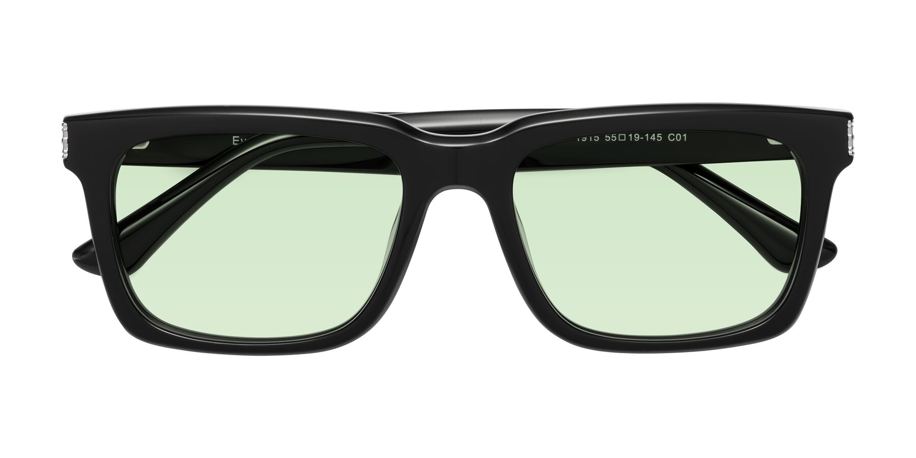 Folded Front of Evergreen in Black with Light Green Tinted Lenses