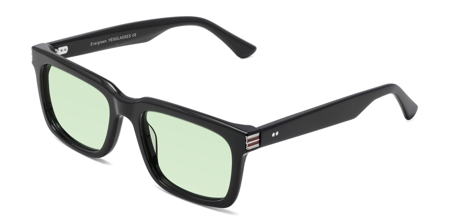 Angle of Evergreen in Black with Light Green Tinted Lenses