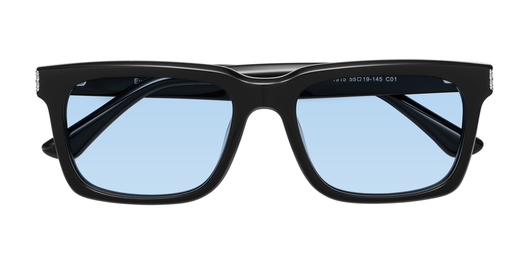 Folded Front of Evergreen in Black with Light Blue Tinted Lenses