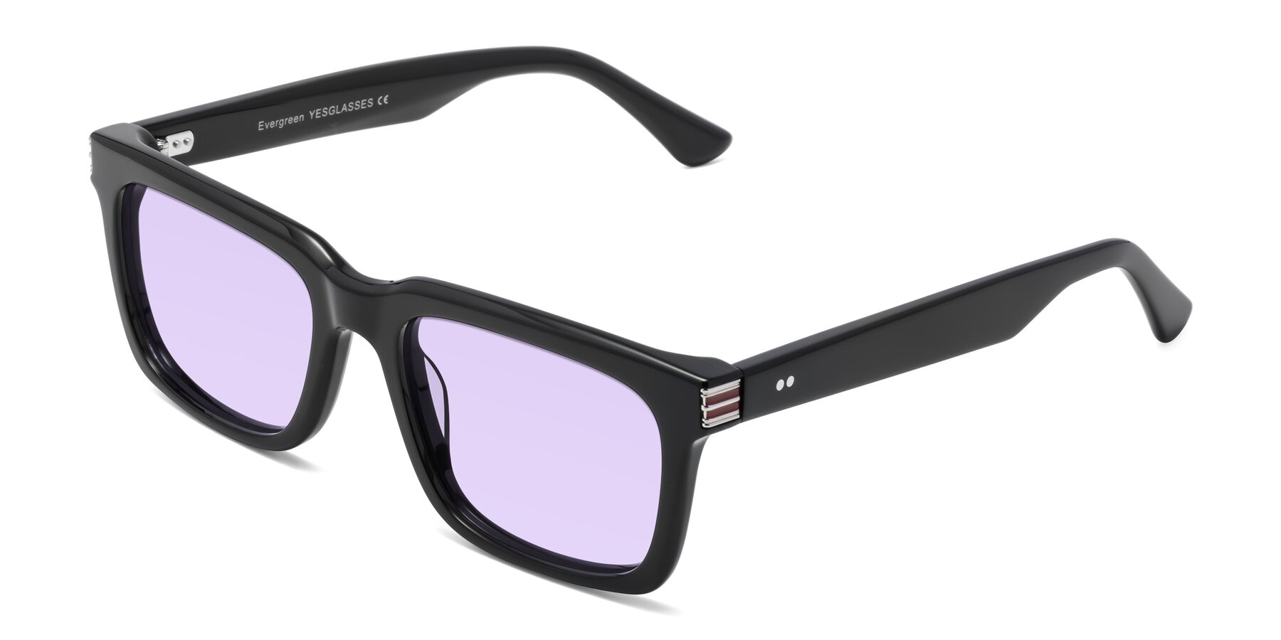Angle of Evergreen in Black with Light Purple Tinted Lenses