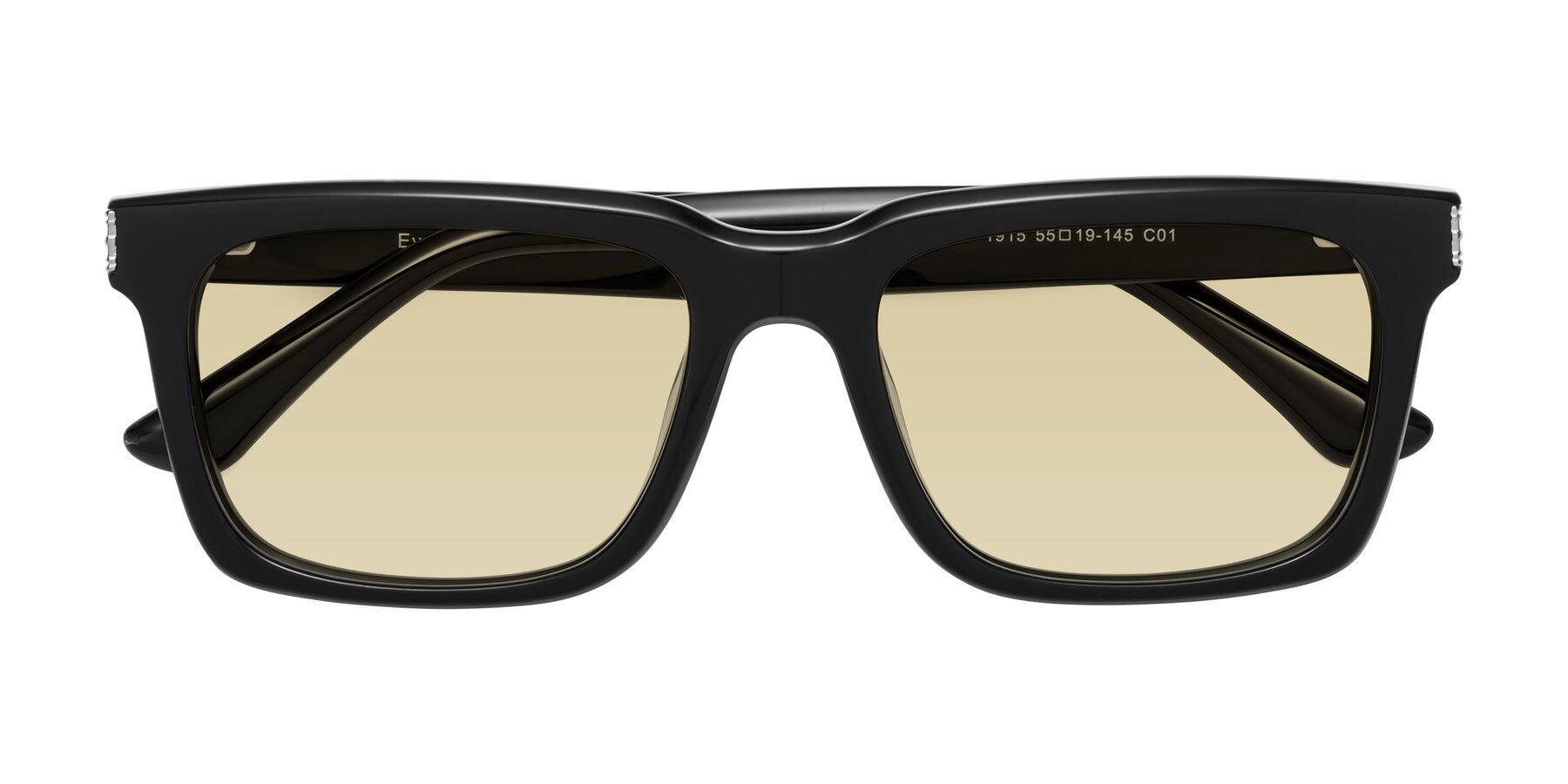 Folded Front of Evergreen in Black with Light Champagne Tinted Lenses