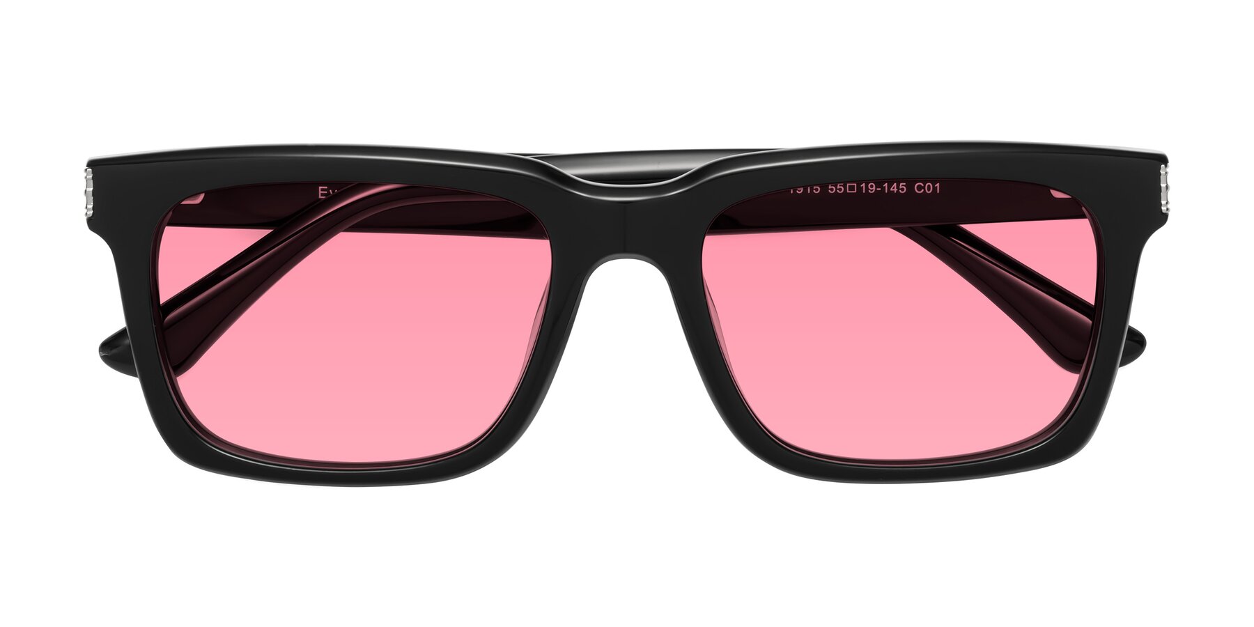 Folded Front of Evergreen in Black with Pink Tinted Lenses