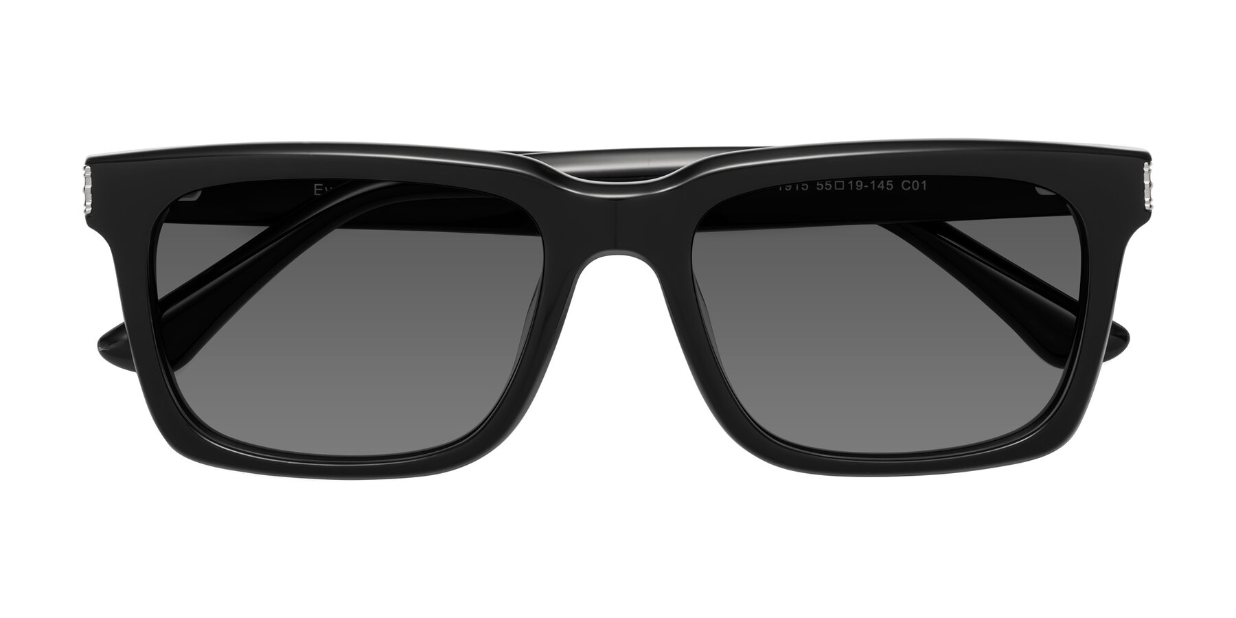 Folded Front of Evergreen in Black with Medium Gray Tinted Lenses