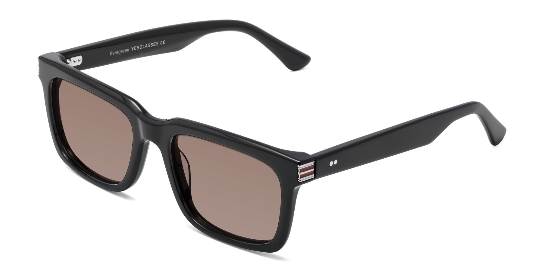 Angle of Evergreen in Black with Medium Brown Tinted Lenses