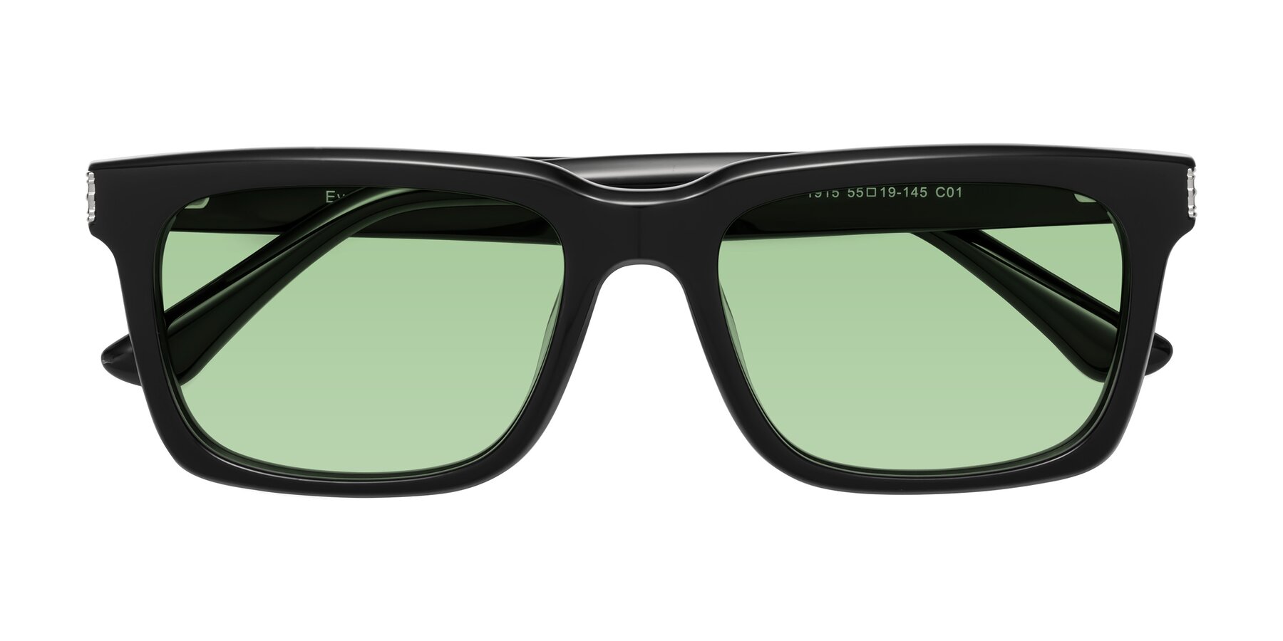 Folded Front of Evergreen in Black with Medium Green Tinted Lenses