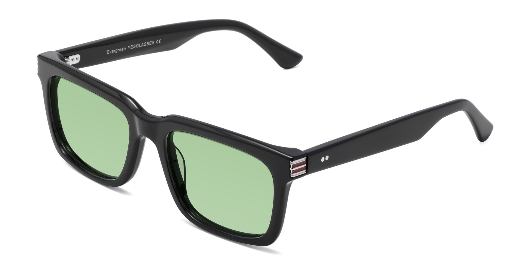 Angle of Evergreen in Black with Medium Green Tinted Lenses