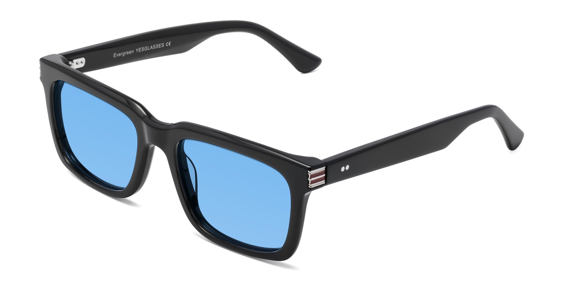 Angle of Evergreen in Black with Medium Blue Tinted Lenses