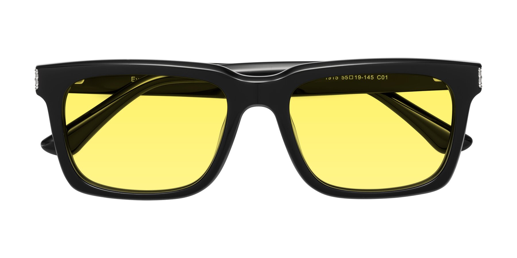 Folded Front of Evergreen in Black with Medium Yellow Tinted Lenses