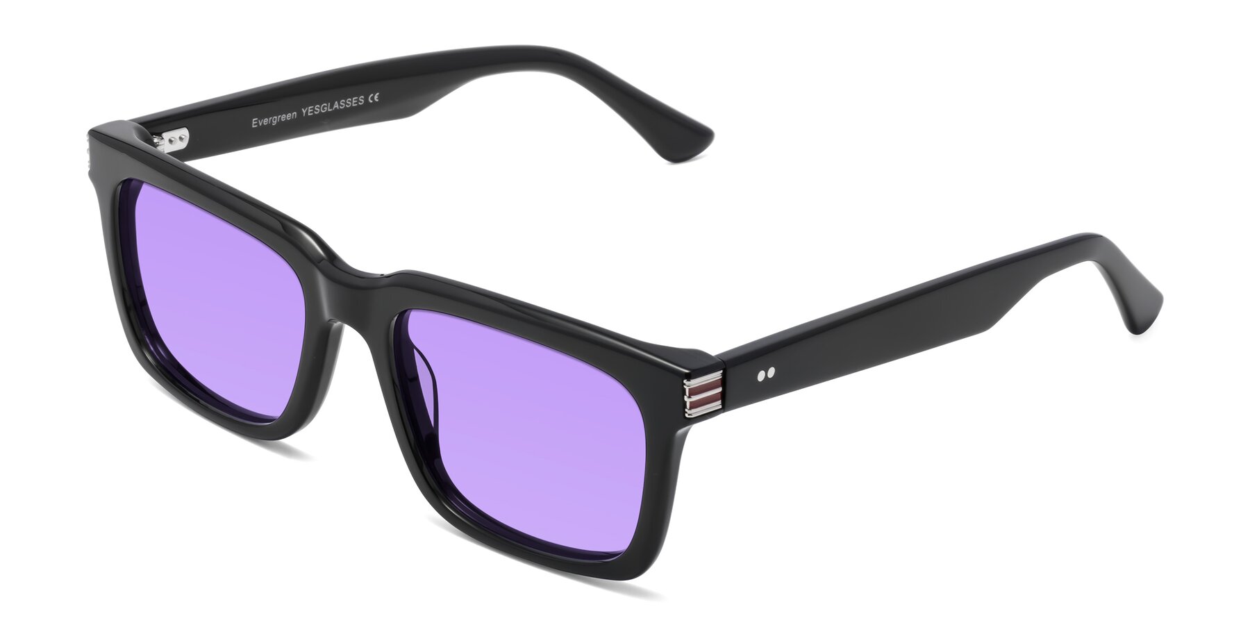 Angle of Evergreen in Black with Medium Purple Tinted Lenses