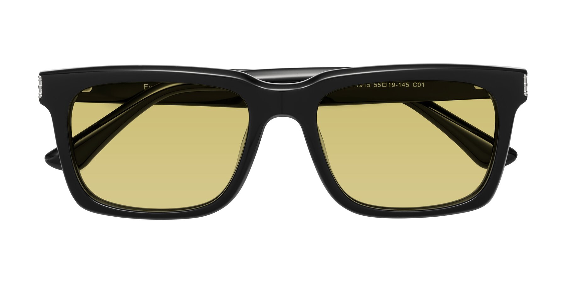 Folded Front of Evergreen in Black with Medium Champagne Tinted Lenses