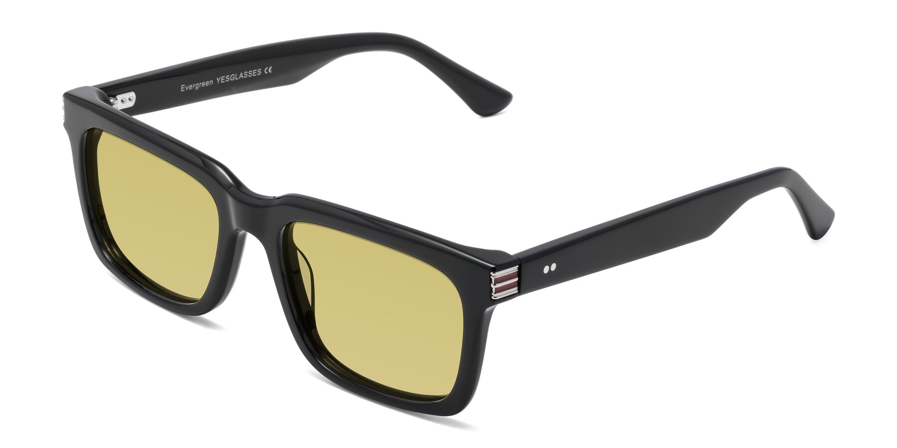 Angle of Evergreen in Black with Medium Champagne Tinted Lenses