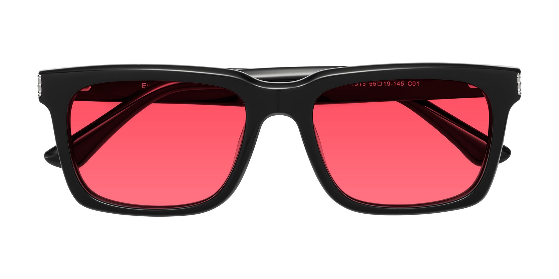 Folded Front of Evergreen in Black with Red Tinted Lenses