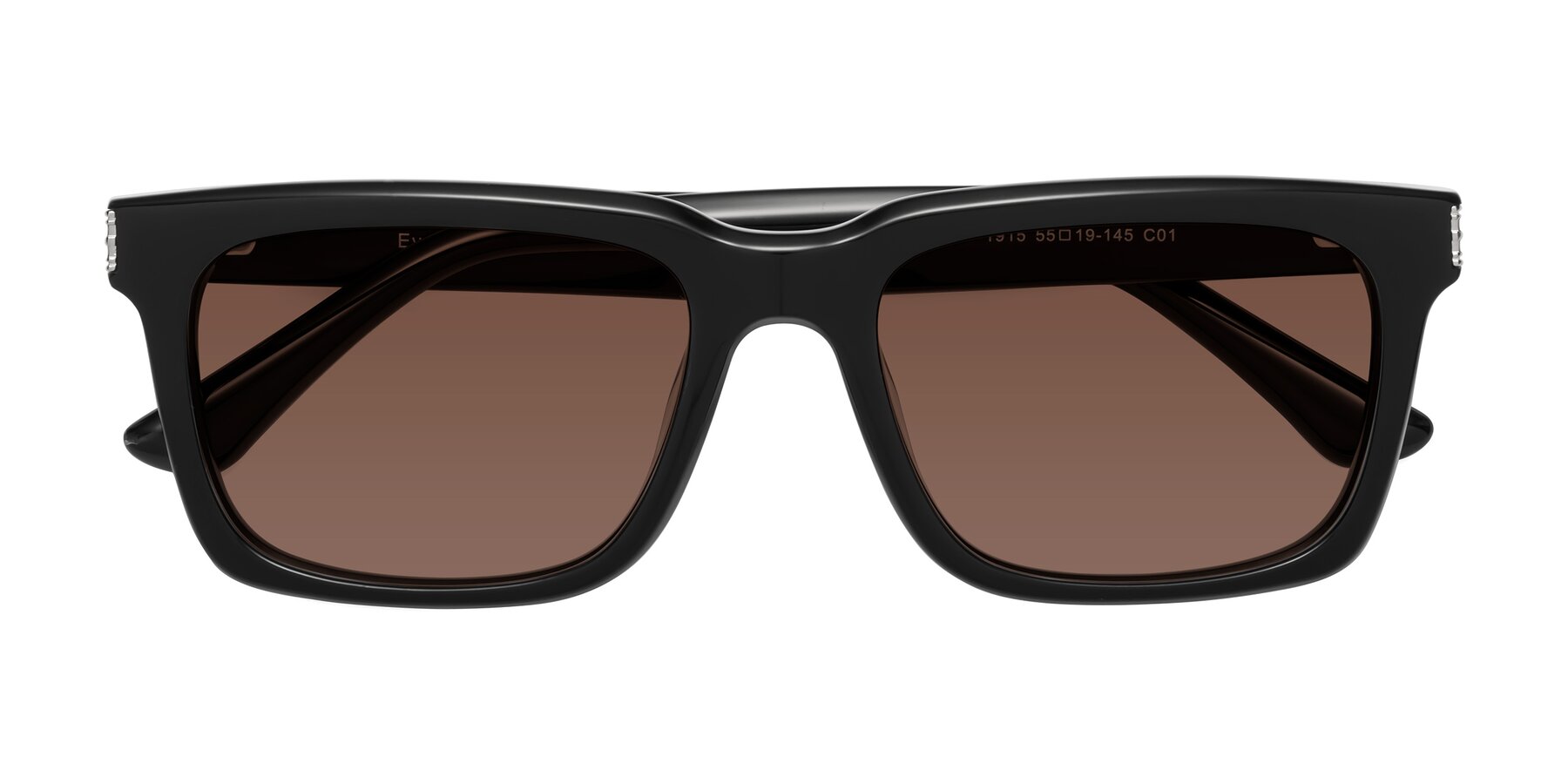 Folded Front of Evergreen in Black with Brown Tinted Lenses