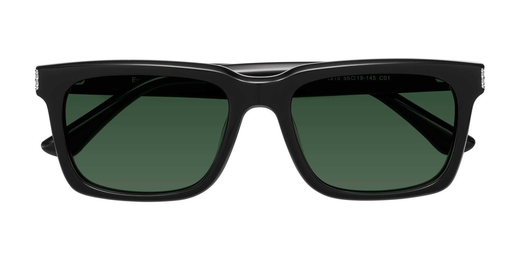 Folded Front of Evergreen in Black with Green Tinted Lenses