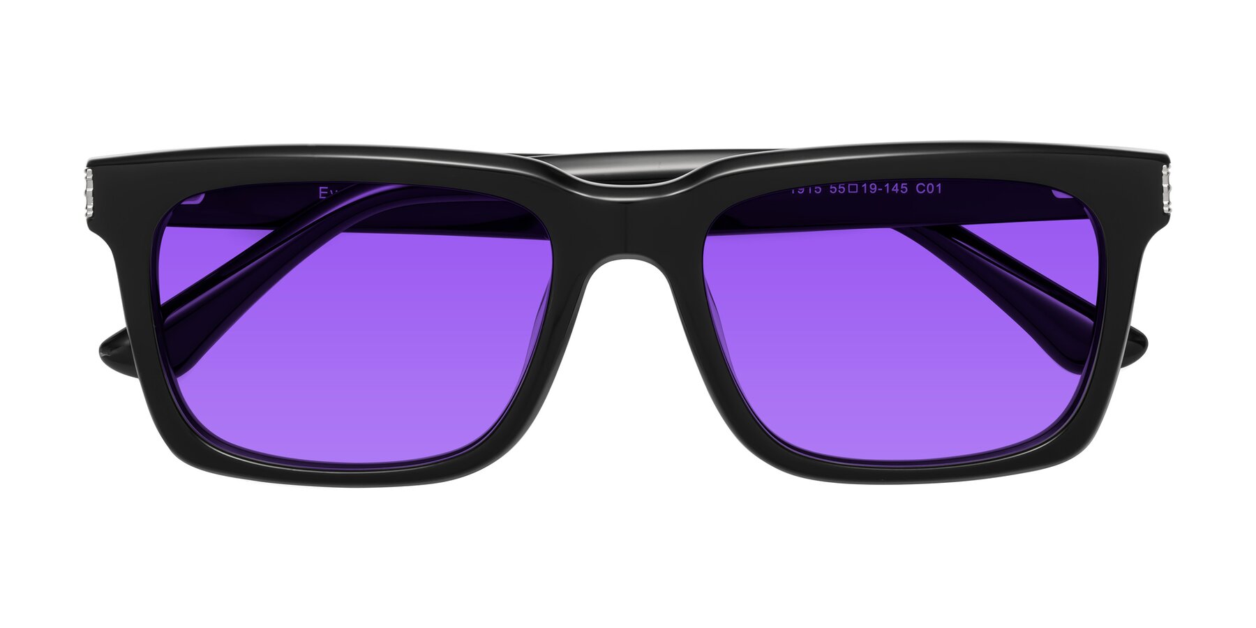 Folded Front of Evergreen in Black with Purple Tinted Lenses