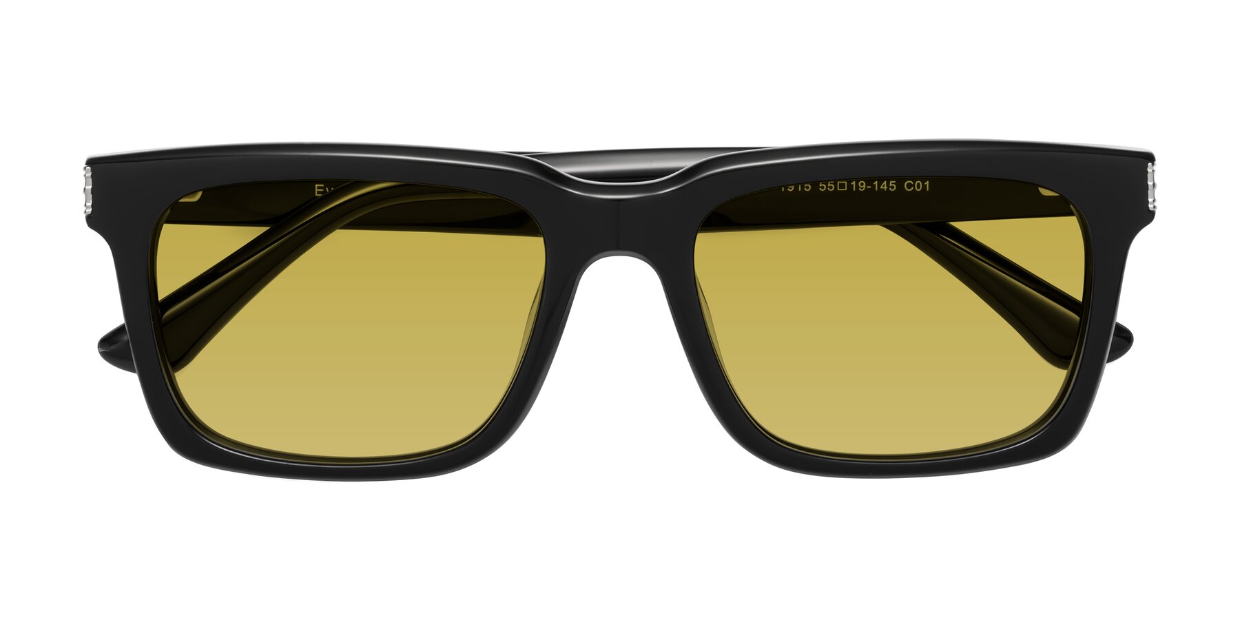 Folded Front of Evergreen in Black with Champagne Tinted Lenses