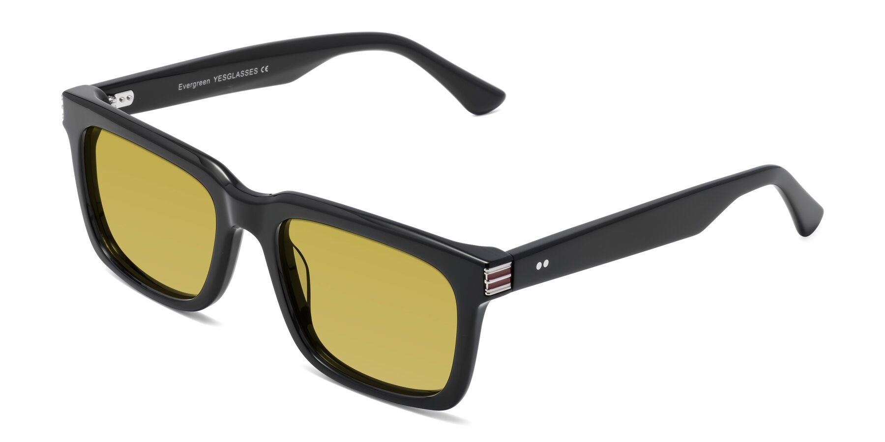 Angle of Evergreen in Black with Champagne Tinted Lenses