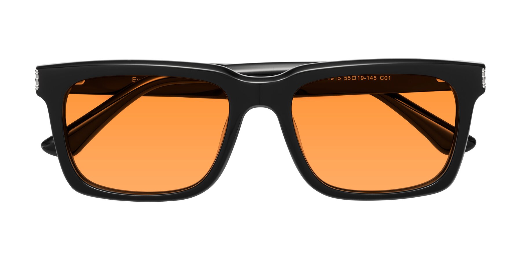 Folded Front of Evergreen in Black with Orange Tinted Lenses