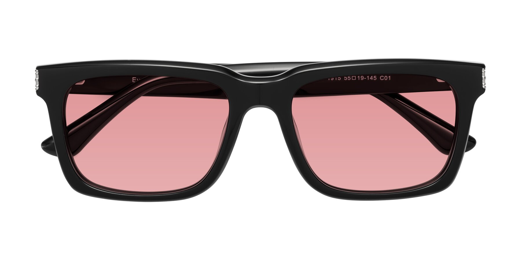 Folded Front of Evergreen in Black with Medium Garnet Tinted Lenses