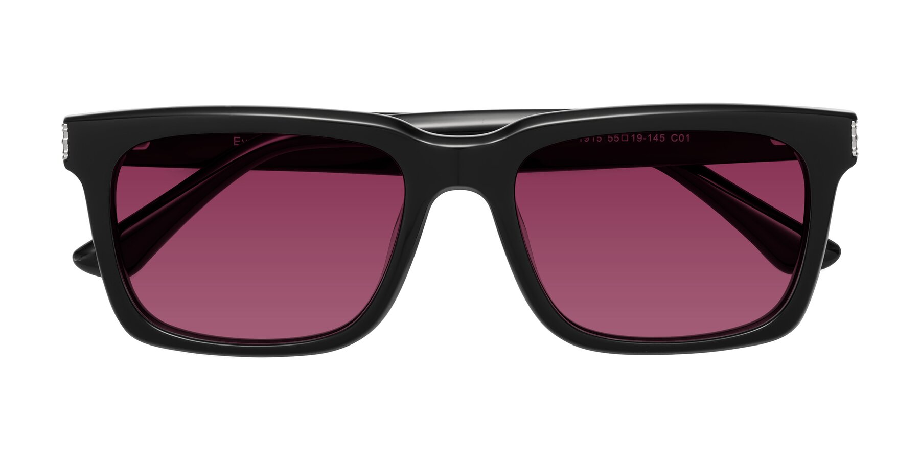 Folded Front of Evergreen in Black with Wine Tinted Lenses