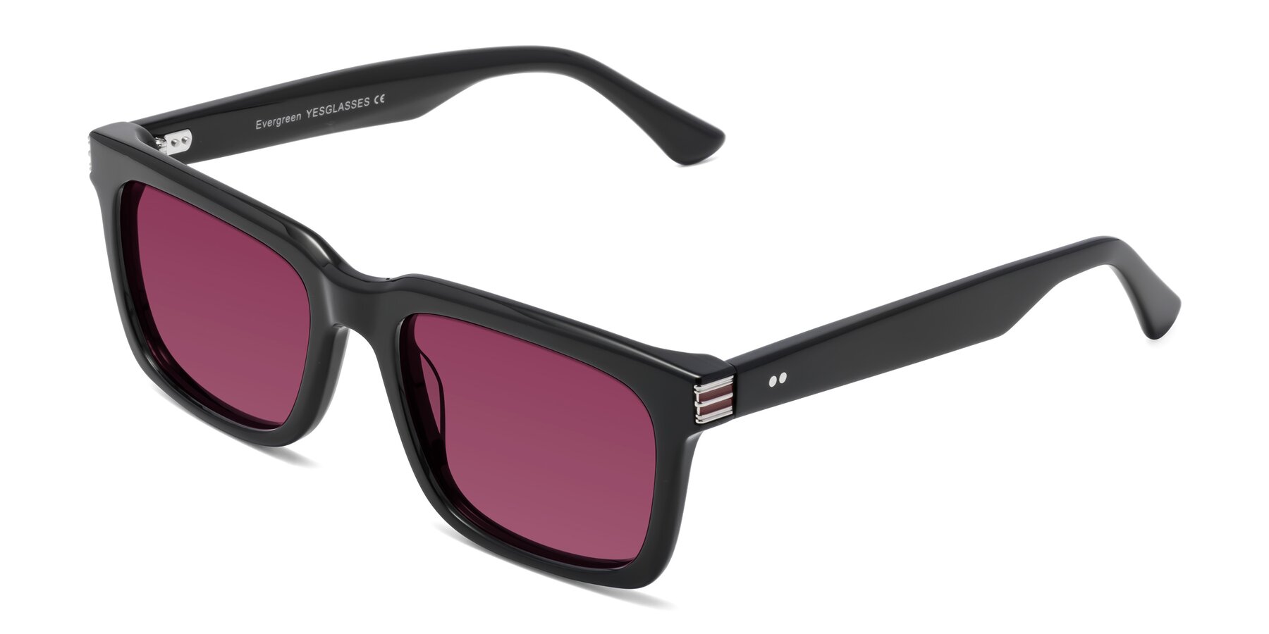 Angle of Evergreen in Black with Wine Tinted Lenses