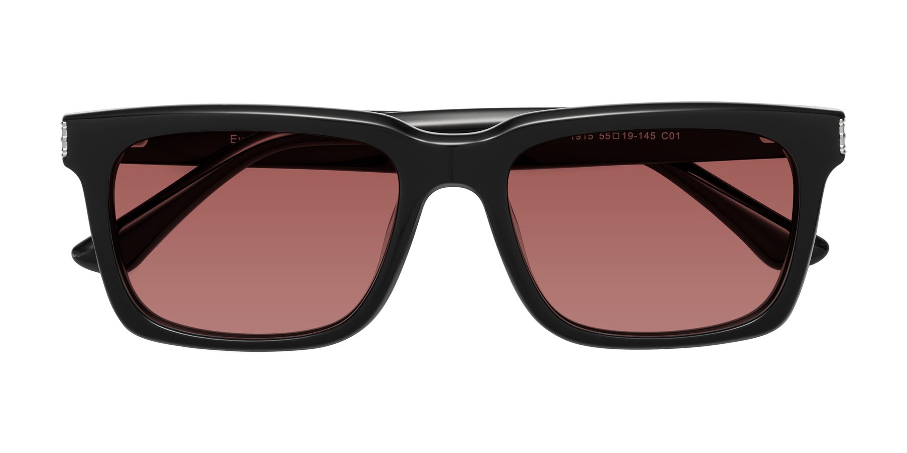 Folded Front of Evergreen in Black with Garnet Tinted Lenses