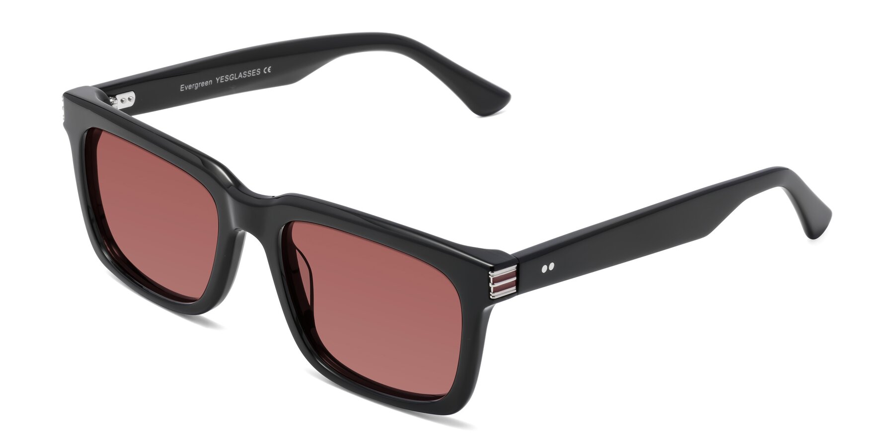 Angle of Evergreen in Black with Garnet Tinted Lenses