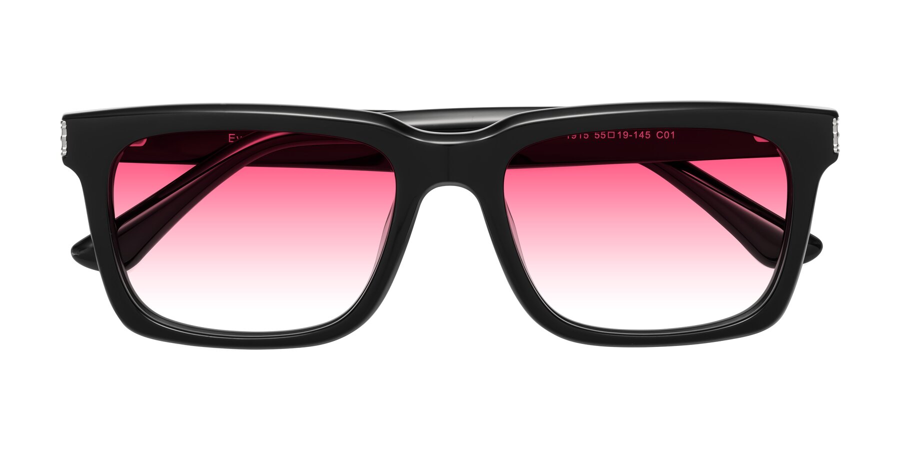 Folded Front of Evergreen in Black with Pink Gradient Lenses