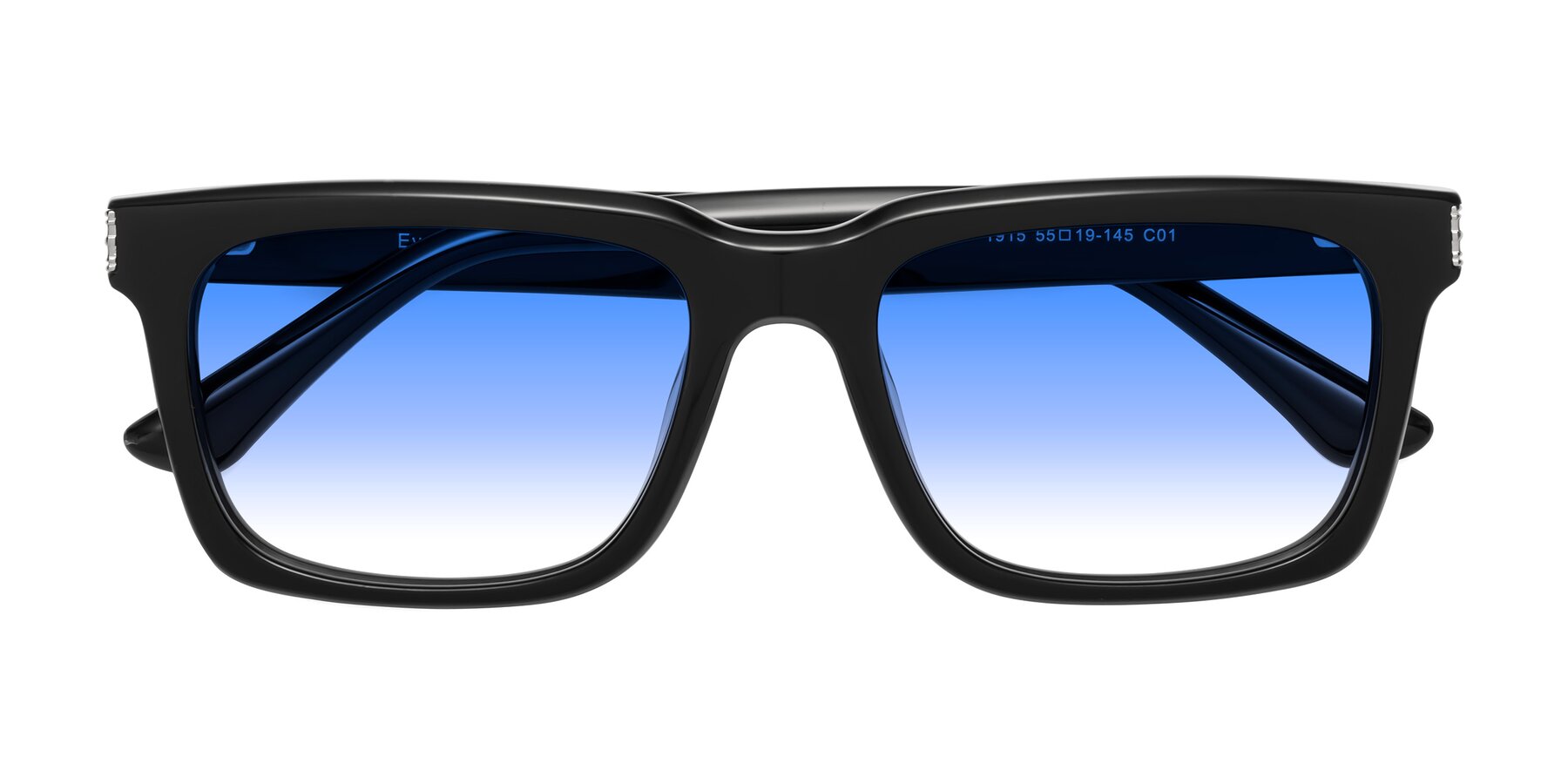 Folded Front of Evergreen in Black with Blue Gradient Lenses