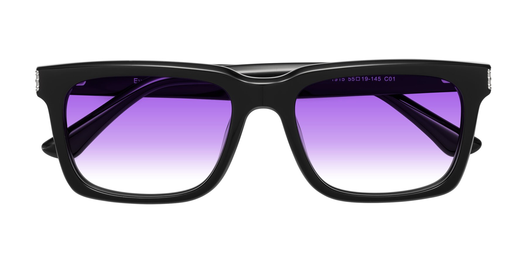 Folded Front of Evergreen in Black with Purple Gradient Lenses